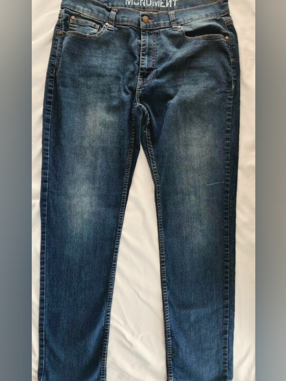 Monument Men’s Dark Blue Slim Jeans Strech Comfort Lightweight 36